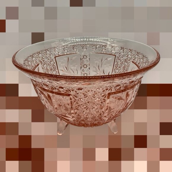 McKee Snappy Vintage Innovation Line Pink PresCut Floral Flared Footed Bowl MCM - Picture 3 of 16